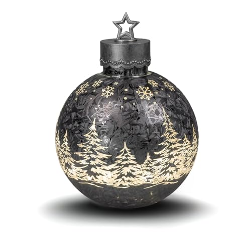 formano Deko-Kugel Frosty grau 35cm mit LED Licht Timer Beleuchtete Glaskugel - Weihnachtsdekoration Tisch Regal Deko-Kugel 6h/18h Timer Weihnachtskugel zum Stellen von formano