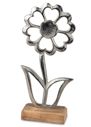 formano Dekoaufsteller Blume aus Aluminium & Mangoholz 25 cm - Silberfarben von formano