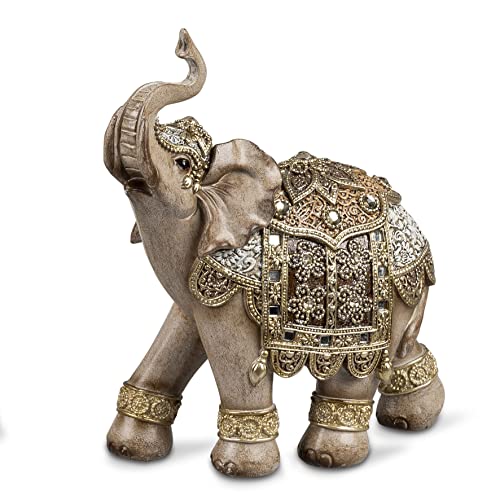 formano Dekofigur Elefant naturfarben bemalt mit Relief und Acryl-Steinen 21x24cm Figur Afrika Tierfigur von formano