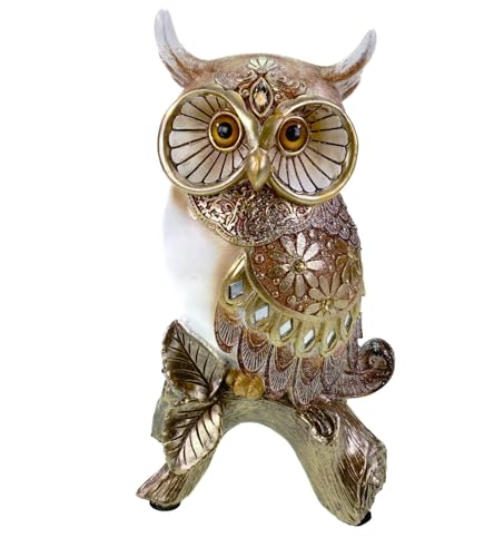 formano Dekofigur Eule Luxor Gold 24 cm Handbemalt Acryl-Steine Spiegel-Elemente von formano
