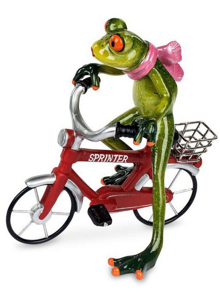 formano Dekofigur Frosch auf Fahrrad Frau 16x17cm Froschfigur Kunststein glänzend (1 St) von formano