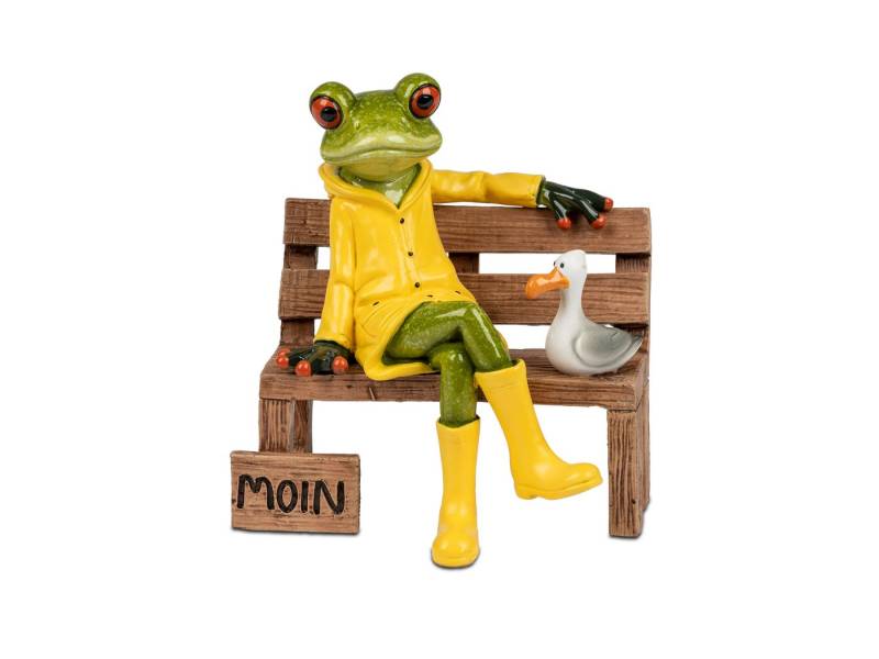 formano Dekofigur Frosch mit Ente auf Bank Regenjacke Gummistiefeln "Moin"- Schild von formano