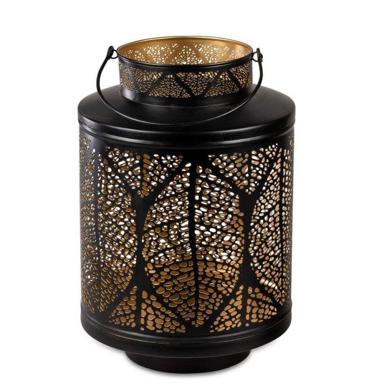 formano Dekofigur Laterne Blatt Schwarz-Gold 20x30cm Metall Kerzenhalter mit Durchbruch von formano