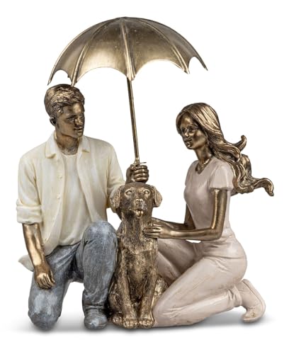 formano Dekofigur Paar mit Hund Skulptur 18 x 16 x 9cm handbemalt Polyresin bunt liebevolles Geschenk Schutz und Geborgenheit Schirm abnehmbar detailreich Wohnzimmer Dekoration von formano