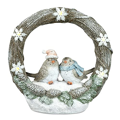 formano Dekofigur Vogelpaar im Winter Kranz | mit LED Licht | 26 cm | Winterdeko Weihnachtsdeko von formano