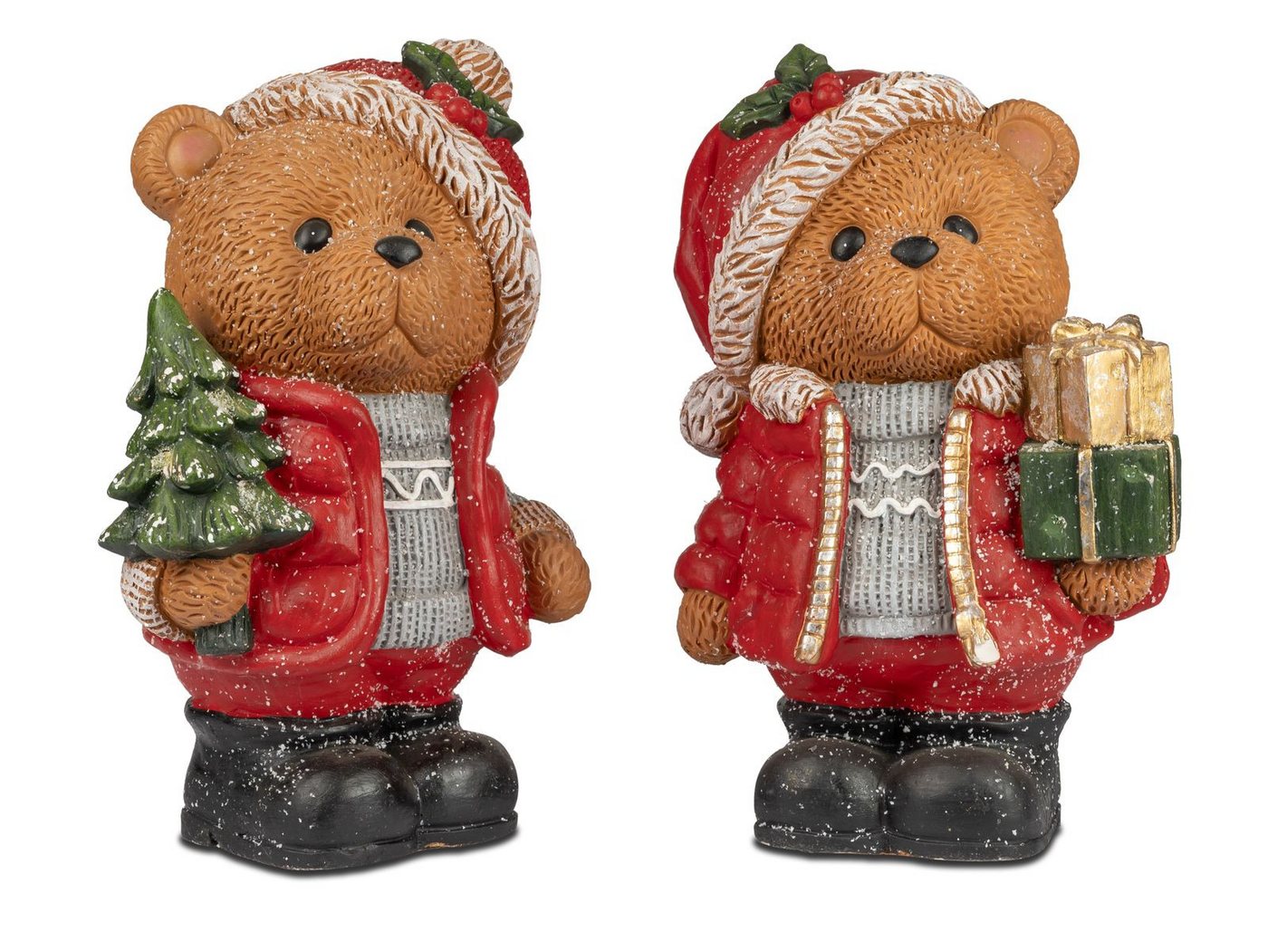 formano Dekofigur Weihnachtsdeko 2er Set Teddy Dekofigur Winter 26cm Handbemalt Teddybär (Sparset) von formano