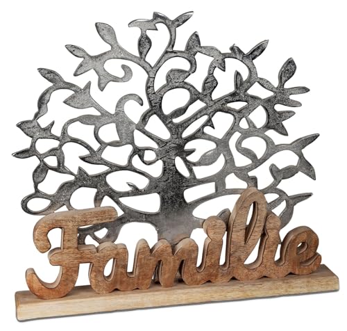 formano Dekoobjekt Schriftzug Family mit Lebensbaum Aluminium + Mango Holz 51 cm von formano