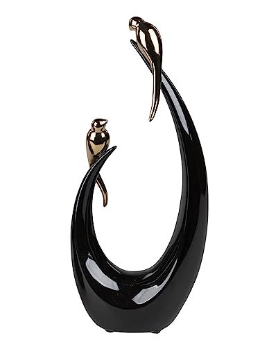 formano Dekoobjekt schwarz mit Vögeln Gold Design | Dekofigur Figur Keramik | 30x13 cm von formano