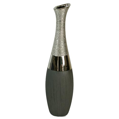 formano Dekovase hohe Flaschen-Vase Luxor, Höhe ca. 40 cm, Durchmesser der Öffnung 3 cm, Silber-grau, matt und glänzend von formano