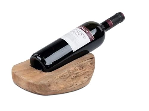 formano Flaschenhalter aus Teakholz – 20 cm – Natur – Moderner Weinflaschenhalter aus Holz – Schwebende Optik – Handgefertigte Deko von formano