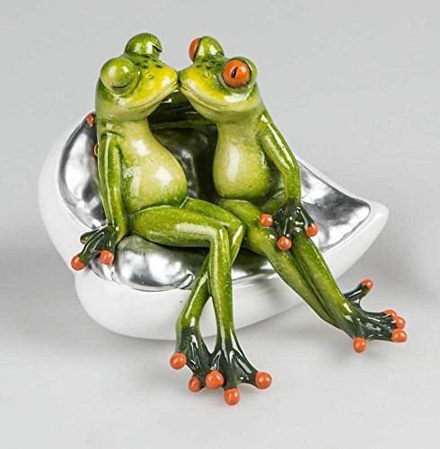 formano Froschpaar Frösche Frosch auf Sofa sitzend Mann und Frau Kuss grün weiß Kunststein 717689 von formano