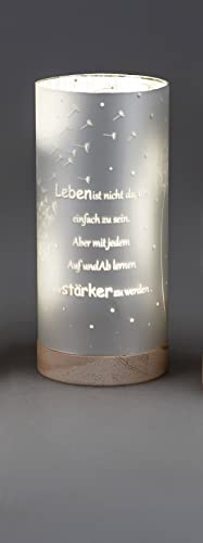 formano Frühlingsdekoration 1 Stück Deko-Licht 20cm mit Spruch und Timer- Silber m. Holzsockel, Spruch: Leben ist Nicht da um einfach.. von formano