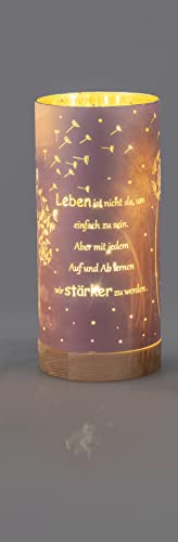 formano Frühlingsdekoration 1 Stück Deko-Licht 20cm mit Spruch und Timer-rosa m.Holzsockel, Spruch: Leben ist Nicht da um einfach zu Sein von formano