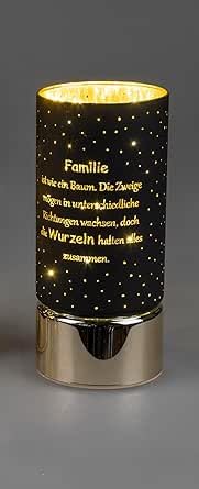 formano Frühlingsdekoration 1 Stück Deko-Licht 20cm mit Spruch und Timer-schwarz m. goldenen Sockel- Familie, ist wie ein Baum.. von formano