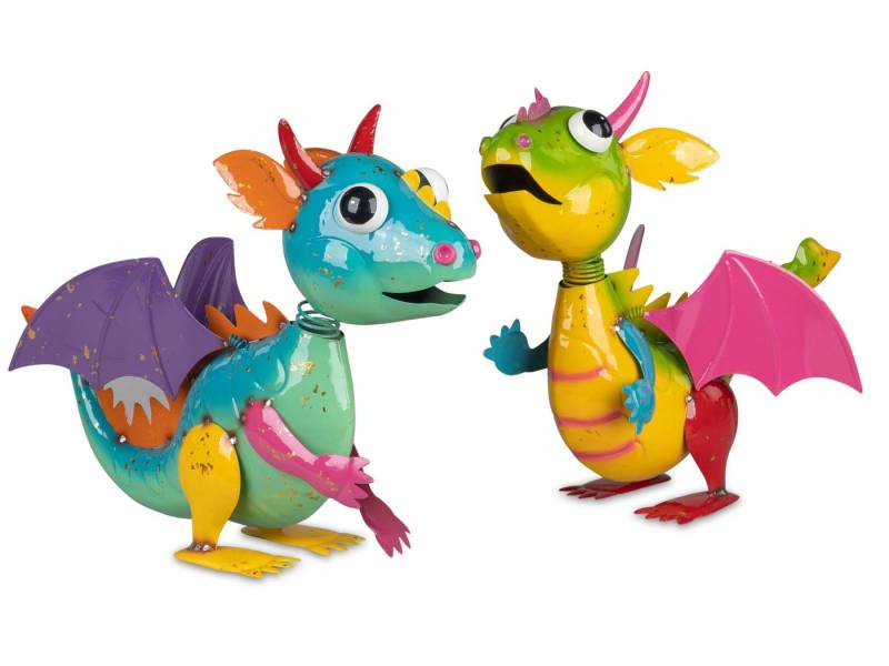 formano Gartenfigur 2er Set bunte Metall-Figur Drache mit Wackel-Kopf - Gartenfigur 39 cm von formano