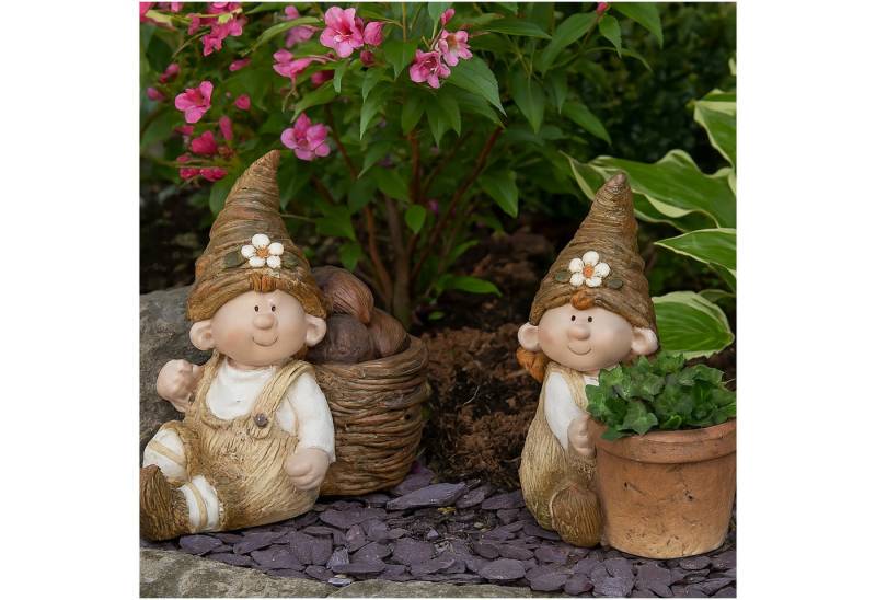 formano Gartenfigur Gartenfigur Wichtel mit Pflanztopf 2er Set, (Set, 2 St., 1 Wichtelmann, 1 Wichtelfrau ohne Dekoration), Gartendeko Geschenkidee von formano
