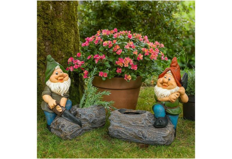 formano Gartenfigur Gartenfigur Zwerg mit Pflanztopf 2er Set, (Set, 2 St., 2 Zwerge in verschiedenen Ausführungen), Pflanzgefäß Gartendekoration von formano