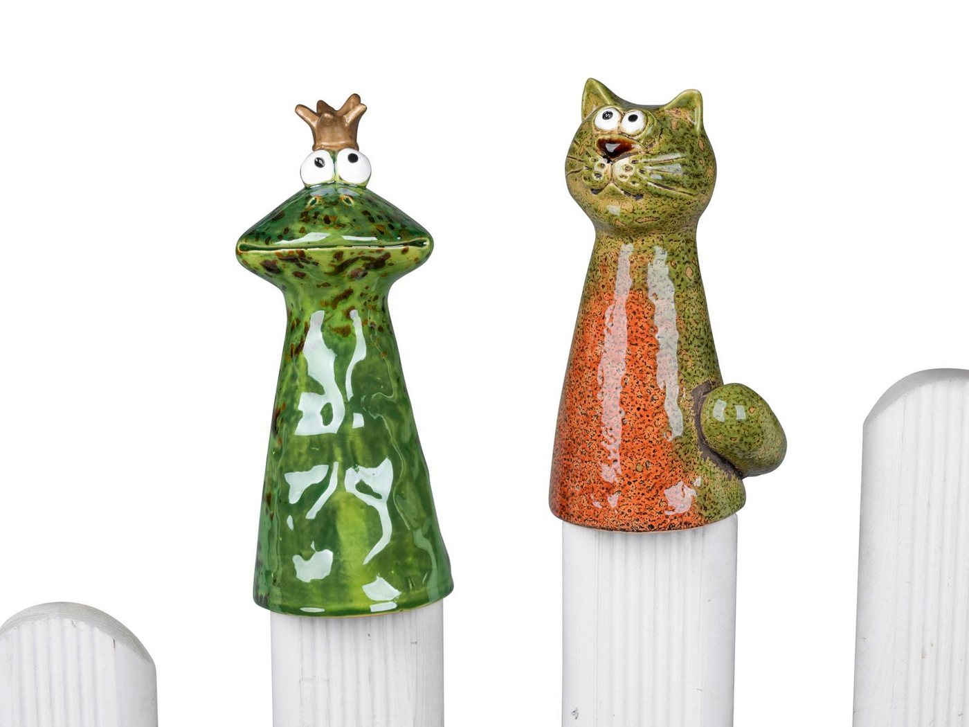 formano Gartenfigur Zaundeko 2er-Set Froschkönig und Katze 18 cm Figur Steinzeug Zaunfigur von formano