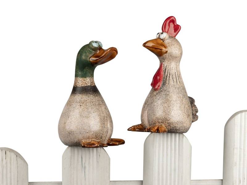 formano Gartenfigur Zaundeko 2er-Set Gans und Huhn 18+20 cm Figur Steinzeug zum Aufstecken von formano