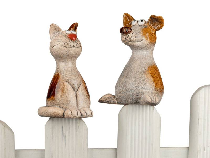 formano Gartenfigur Zaundeko 2er-Set Hund und Katze 18cm Figur Steinzeug Zaunfiguren von formano