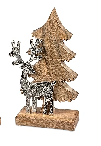 formano Weihnachtsdeko Geschenke und Dekoration zu Weihnachten Hirsch mit Baum 26cm aus massivem Alu Mango-Holz von formano