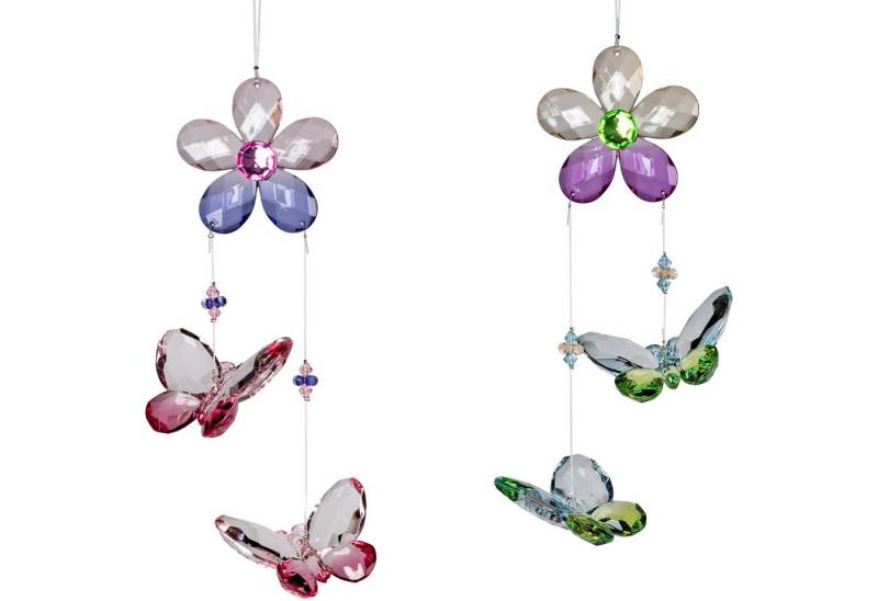 formano Hängedekoration 2er Set Girlande Blume mit 2 Schmetterlinge 28 cm Fensterdeko Hänger (2-er Set) von formano