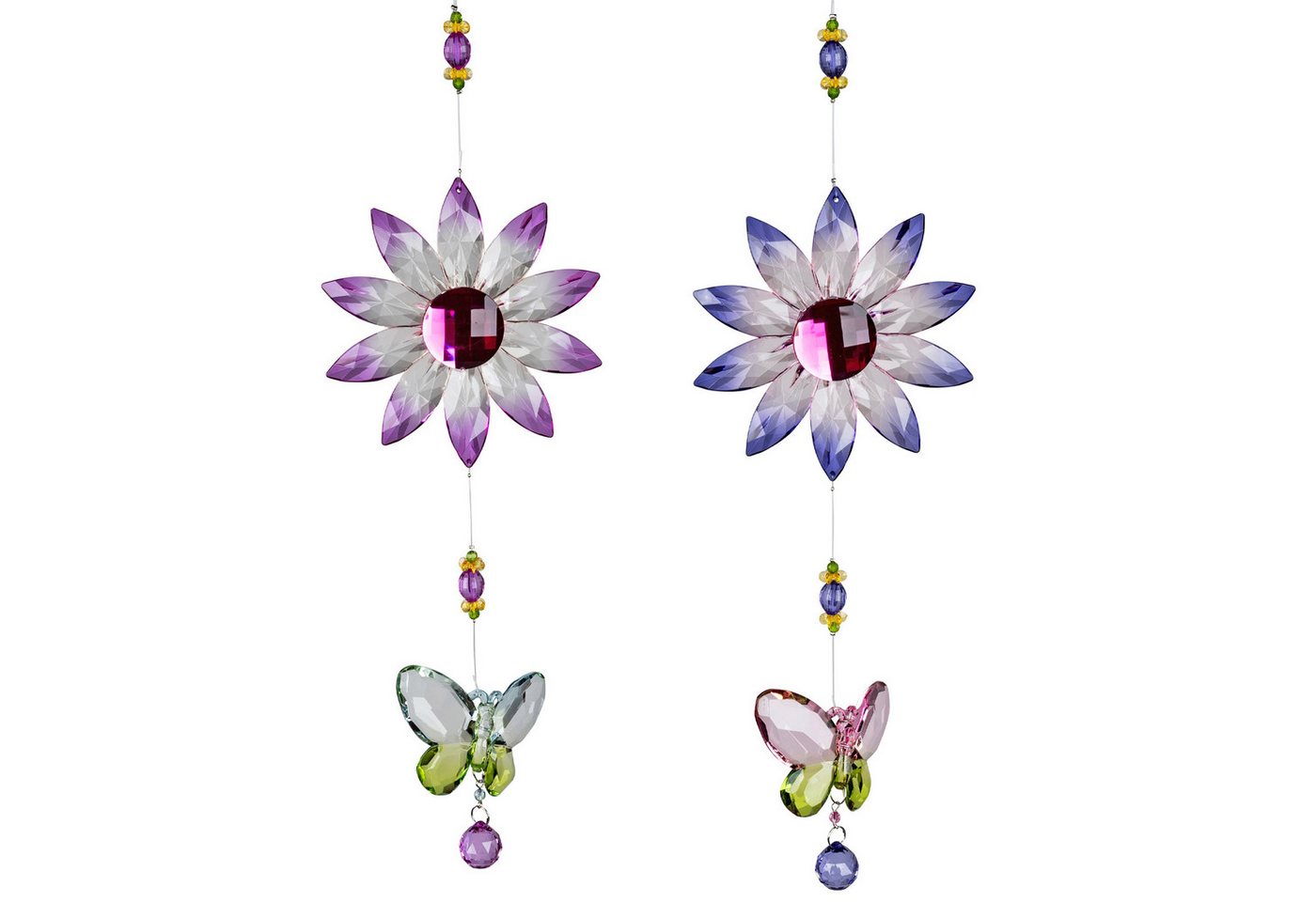 formano Hängedekoration 2er Set Girlande Blume mit Schmetterling 30 cm Fensterdeko Hänger bunt (2-er Set) von formano