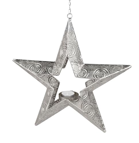 formano Hänger Stern Silber 29 cm Metall Teelichthalter - Weihnachtsdeko Hängend Adventsstern Fensterdeko - Durchbrochen - Wohnzimmer Weihnachtsstern von formano