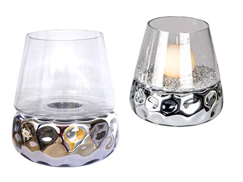 formano Kristallglas Windlicht DOTS konisch rund H. 20cm Silber Glas + Keramik von formano