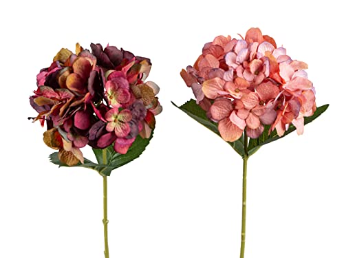 formano Künstliche Hortensie H. 52cm Ø15cm 2-teiliges Set Blüte rosa+Bordeaux Kunstblumen von formano