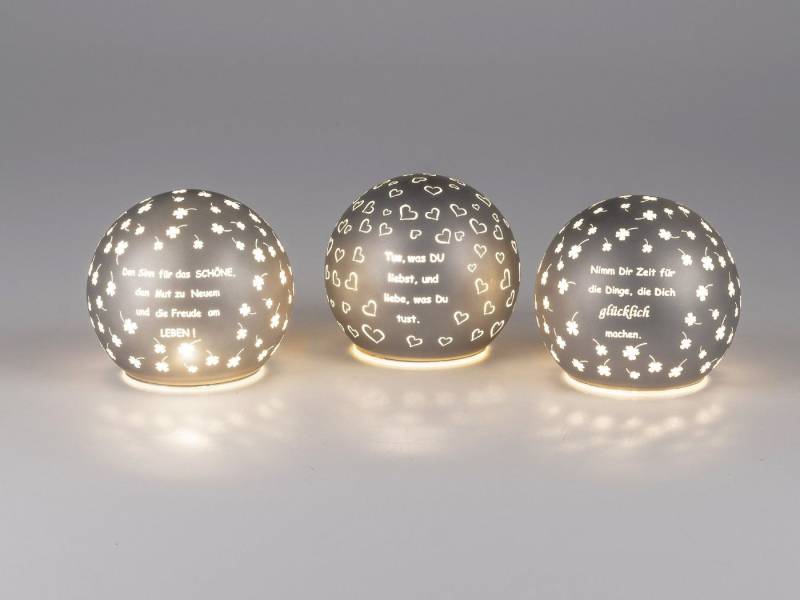 formano Kugelleuchte Grau, Durchmesser 10 cm, Mit Timerfunktion, Grau, Motiv: Sprüche von formano