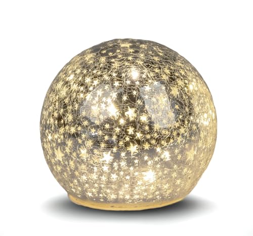 formano LED Deko-Kugel 15 cm Sterne Silber Glaskugel Timer 6h / 18h beleuchtet -Batteriebetrieben - glänzende Crackle-Optik - Herbst Winter Weihnachtsdeko für Tisch Regal Fensterbank formano LED Deko-Kugel 15 cm Sterne Silber Glaskugel Timer 6h / 18h beleuchtet -Batteriebetrieben - glänzende Crackle-Optik - Herbst Winter Weihnachtsdeko für Tisch Regal Fensterbank von formano