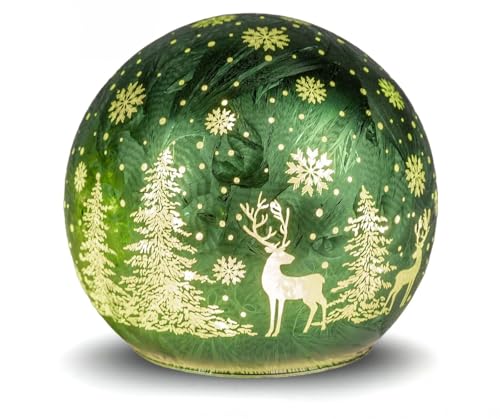 formano LED Deko-Kugel Frosty Grün 12 cm Glaskugel Timer 6h/18h beleuchtete Deko - Farbglas in geeister Optik mit winterlichem Dekor - Herbst Winter Weihnachtsdeko für Tisch Regal Fensterbank formano LED Deko-Kugel Frosty Grün 12 cm Glaskugel Timer 6h/18h beleuchtete Deko - Farbglas in geeister Optik mit winterlichem Dekor - Herbst Winter Weihnachtsdeko für Tisch Regal Fensterbank von formano