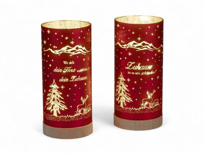 formano LED Dekolicht 2er Set Licht Zylinder Farbglas Rot mit Spruch 20cm Timer Weihnachten, LED fest integriert formano LED Dekolicht 2er Set Licht Zylinder Farbglas Rot mit Spruch 20cm Timer Weihnachten, LED fest integriert von formano