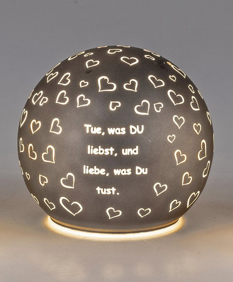formano LED Dekolicht Kugel grau 10cm 12cm - Tue was du liebst - Herzen - mit Batterien, LED fest integriert von formano