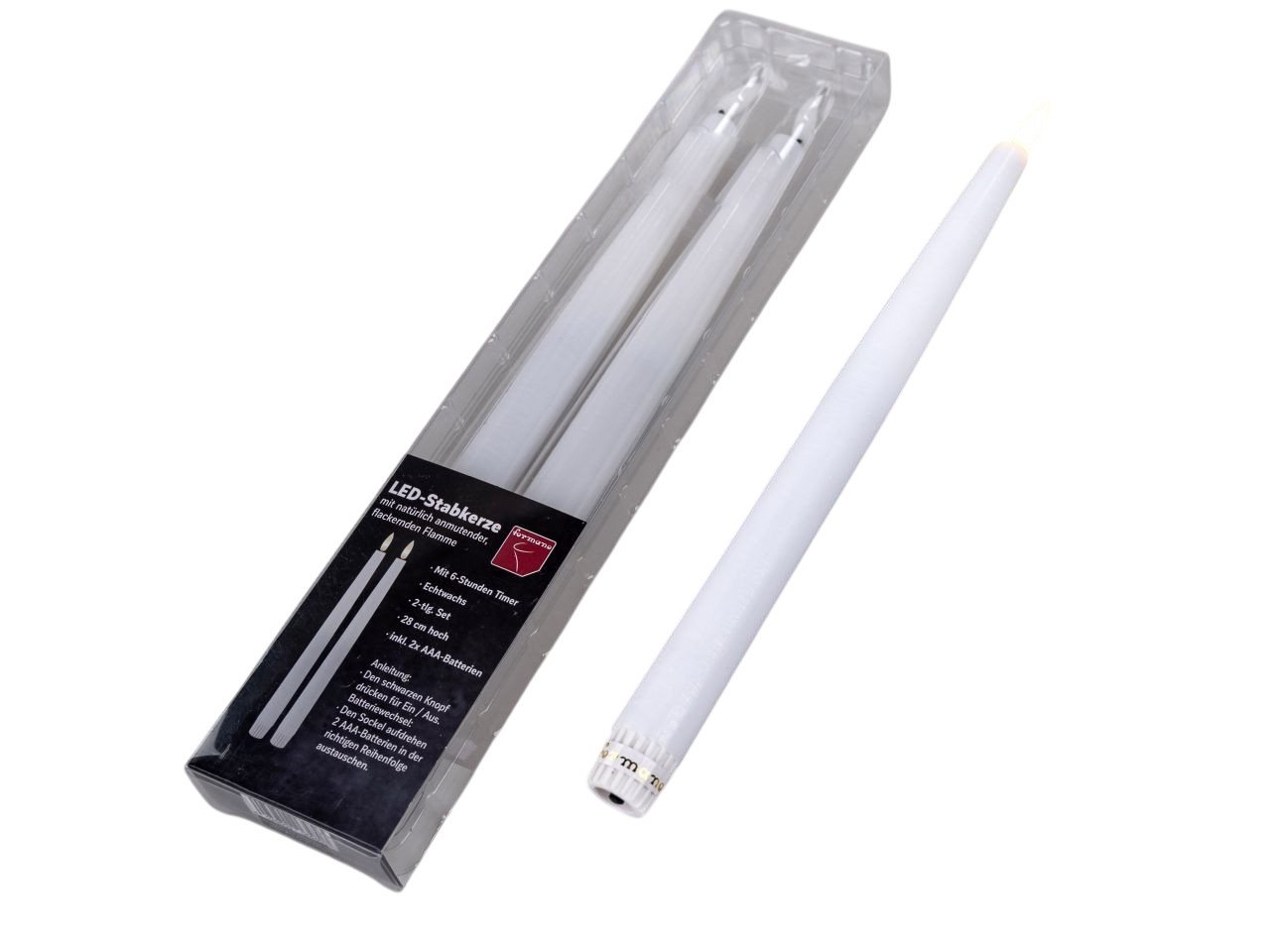 formano LED-Kerze Stabkerze Spitzkerze im 2er SET weiß oder bordeauxrot 28cm, LED Stabkerze mit Timerfunktion formano LED-Kerze Stabkerze Spitzkerze im 2er SET weiß oder bordeauxrot 28cm, LED Stabkerze mit Timerfunktion von formano