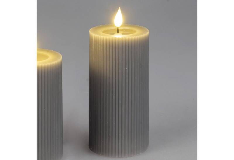formano LED-Kerze Streifen, Mit Timerfunktion, Grau, Motiv: Rillen von formano