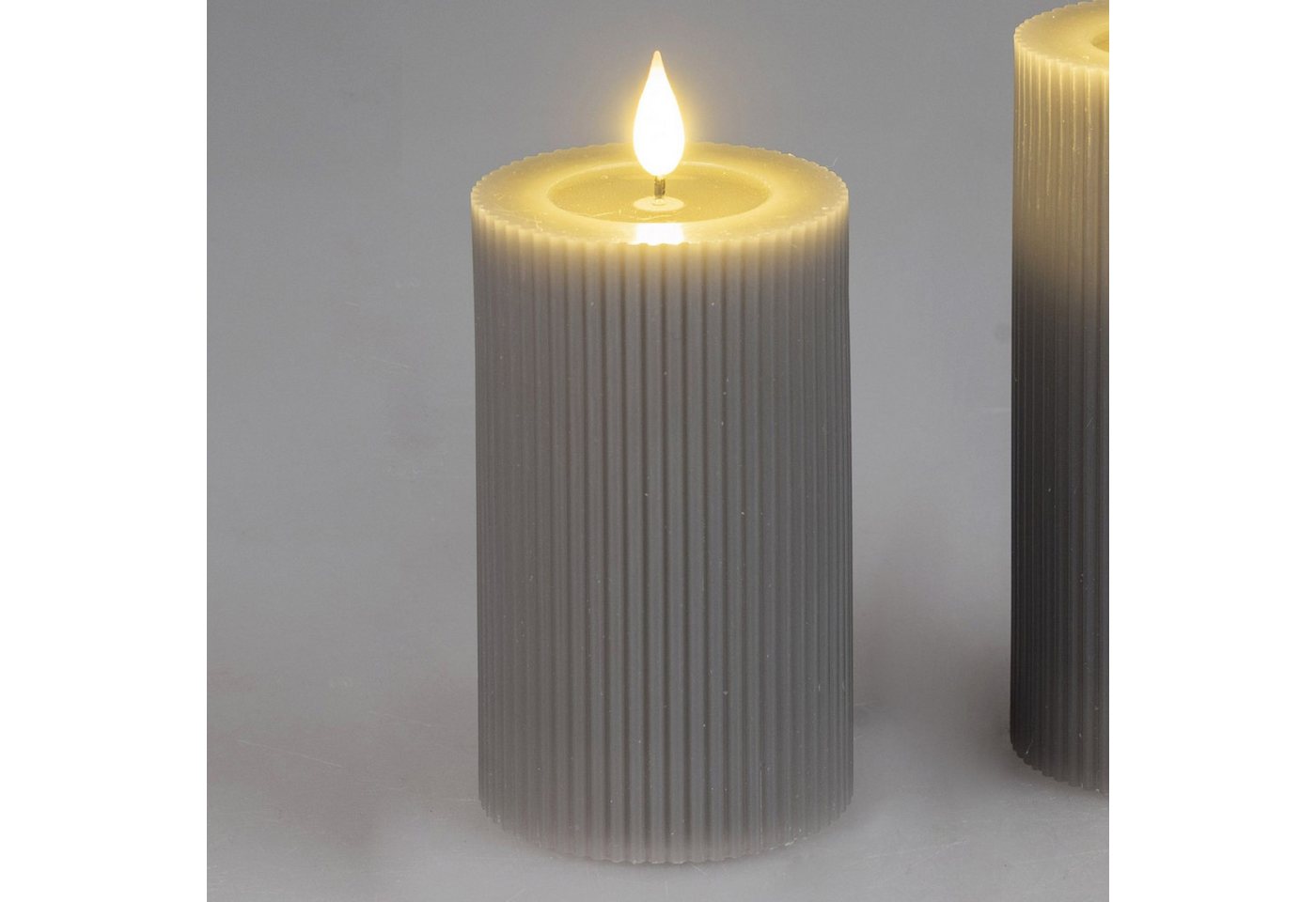 formano LED-Kerze Streifen, Mit Timerfunktion, Grau, Motiv: Rillen von formano