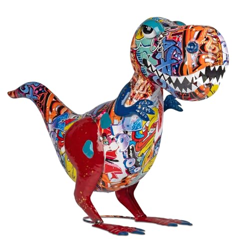 formano Metall-Figur Dinosaurier Street-Art Design 51x 38 cm Handbemalt Glänzend Gartendeko In-Outdoor Skulptur Terrasse Balkon Deko Tier Figur Dekoration Außenbereich Witterungsbeständig Geschenk von formano