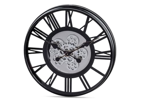 formano Moderne Wanduhr mit Beweglichen Zahnrädern 54 cm Metall Clock Schwarz-Silber von formano