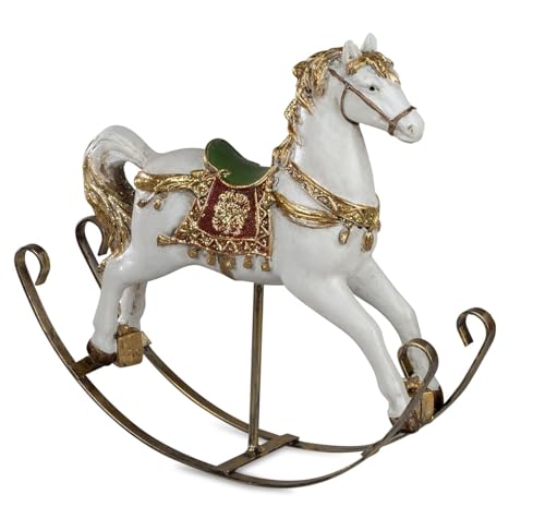 formano Schaukelpferd Weihnachtsdeko 25cm Kunststein Figur Handbemalte Dekofigur Klassik-rot Winterliche Tischdeko Fensterbankdekoration von formano