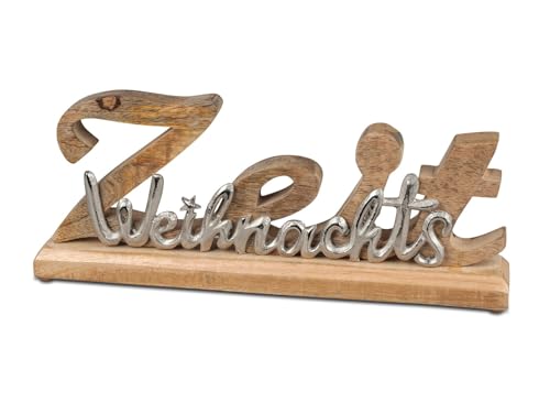 formano Schriftzug Weihnachts-Zeit 36 x 15 cm - Silber Aluminium auf Mangoholz Weihnachtsdeko Tisch Regal - Festliche Dekoration - Adventsdeko - Weihnachtsschriftzug von formano