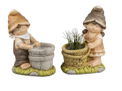 formano Sommerkinder Gartenfiguren Herbstkinder 34 cm hoch mit Pflanzgefäß im 2er Set Paul und Jule 258 von formano