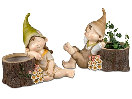 formano Sommerkinder Gartenfiguren mit Blumenkübel sitzend 33 cm hoch im 2er Set Felix und Suse 739 von formano