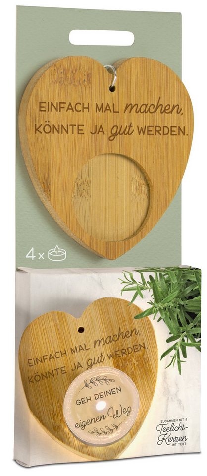 formano Teelichthalter Magic Kerze Einfach mal machen Bambus-Holz-Herz 4 Teelichter (1 St), aus Bambusholz von formano
