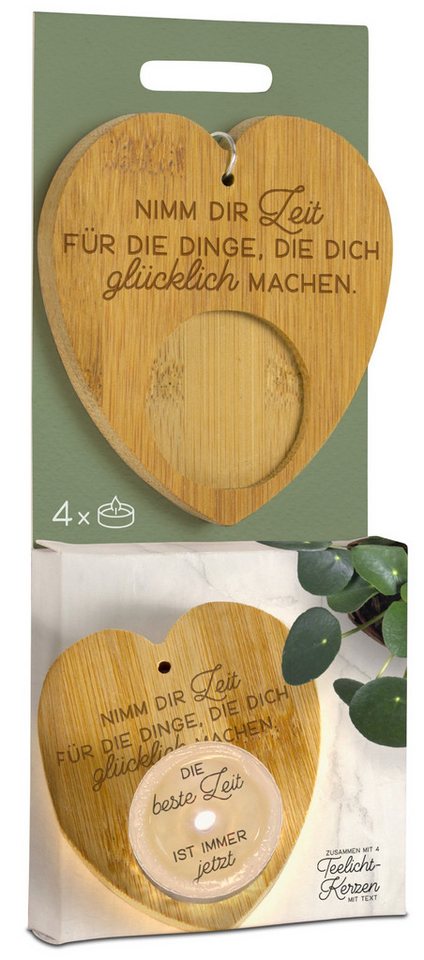 formano Teelichthalter Magic Kerze Nimm dir Zeit Bambus-Holz-Herz 4 Teelichter (1 St), aus Bambusholz von formano
