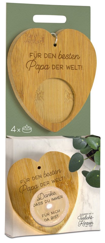 formano Teelichthalter Magic Kerze bester Papa der Welt Bambus-Holz-Herz 4 Teelichter (1 St), aus Bambusholz von formano