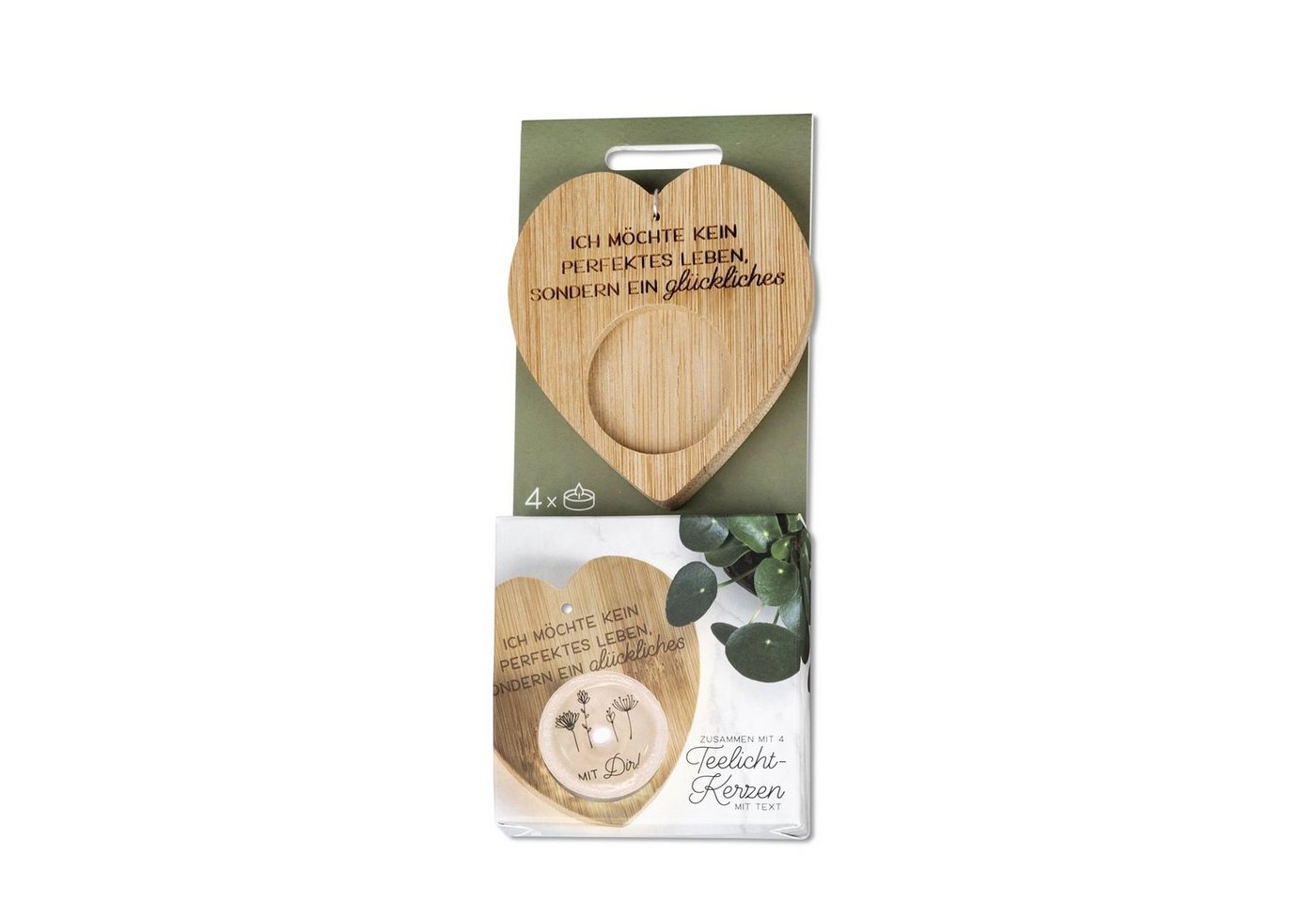 formano Teelichthalter Teelichthalter mit Spruch (Set, 5 St., 1 Teelichthalter und 4 Teelichter mit Überraschungsspruch), Kerzenständer von formano