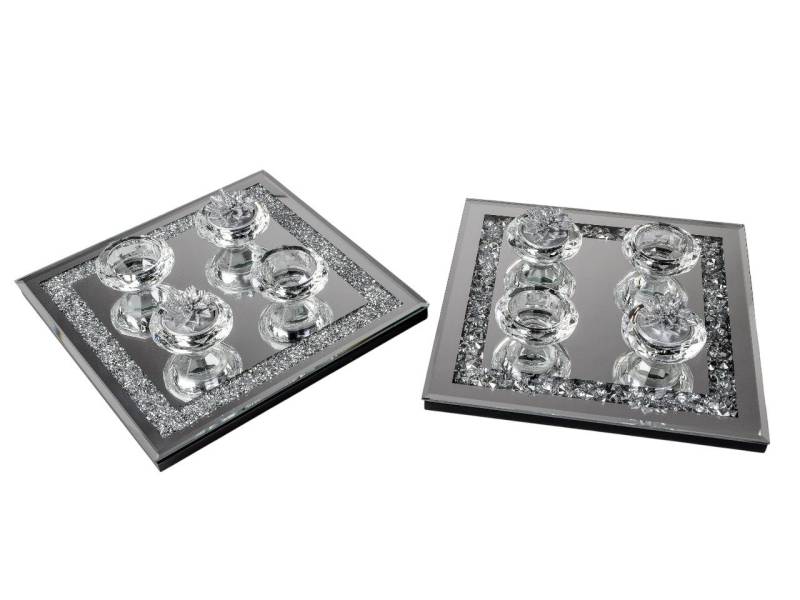 formano Teelichthalter mit Tablett Kerzentablett im Brilliant Design mit Strassteinen, Kerzenhalter sind fest mit dem Tablett verbunden von formano