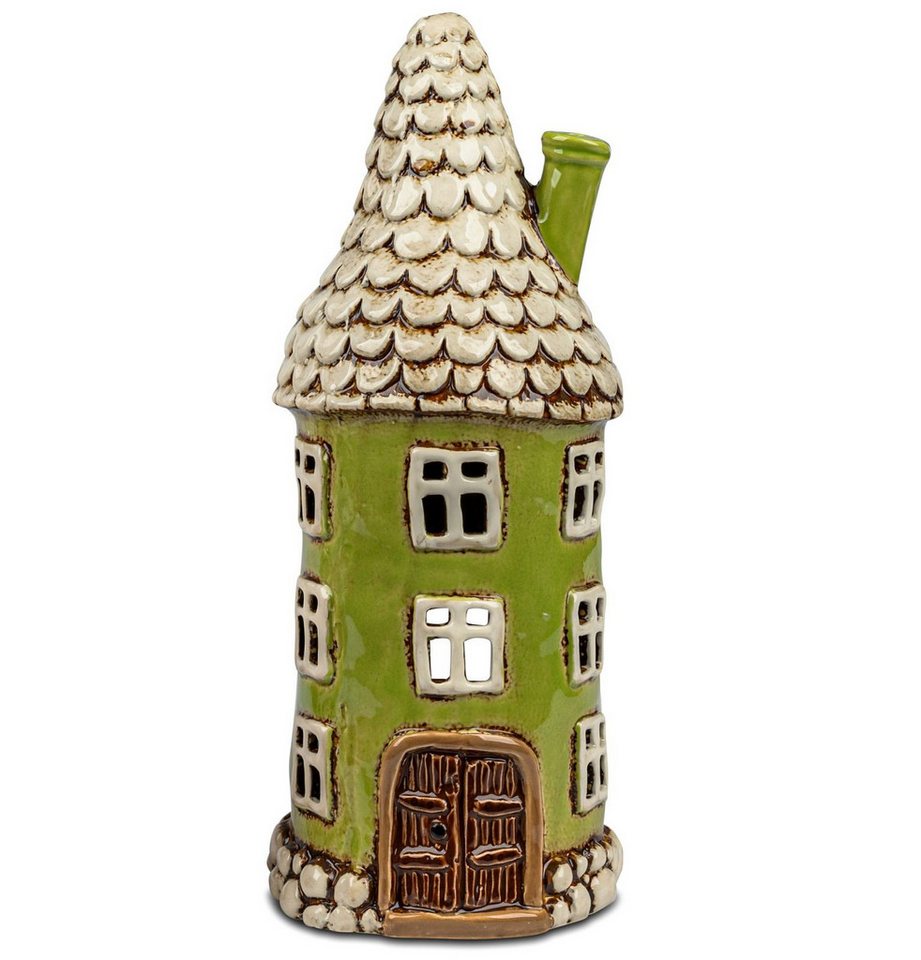 formano Teelichthalter mit Tablett Windlicht Haus 12 x32 cm Steinzeug Handbemalt Teelicht Haus Deko (Sparset) von formano